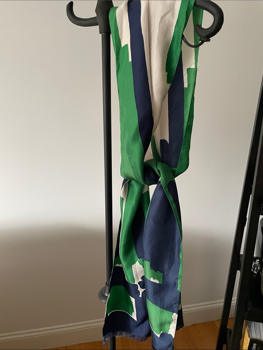 Ann Taylor Green Navy and Cream Abstract Silk Scarf - Picture 6 of 6